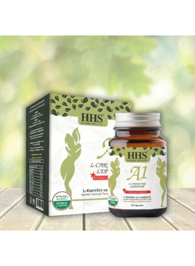 أتش أتش أس مكمل غذائي عشبي لفقدان الوزن من HHS A1 L-carnitine Lepidium - 30 كبسولة - Image 1